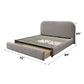 Orane Gray Fabric Queen Bed Platform w/Storage with low-profile footboard and storage drawer dimensions 72"x89"x49"