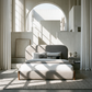 Orane Gray Fabric Queen Bed Platform w/Storage in a modern bedroom setting with soft fabric and natural light.
