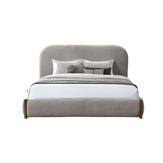 Orane Gray Fabric Queen Bed Platform w/Storage with modern design and soft upholstery.