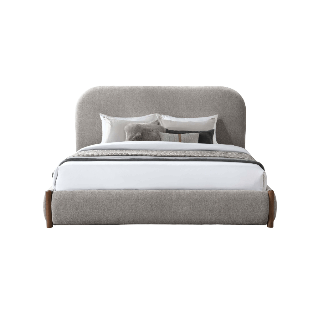 Orane Gray Fabric Queen Bed Platform w/Storage with modern design and soft upholstery.