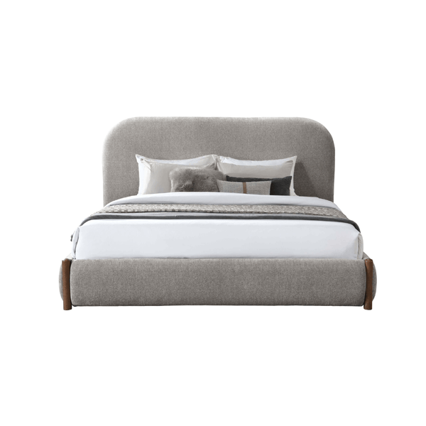 Orane Gray Fabric Queen Bed Platform w/Storage with modern design and soft upholstery.