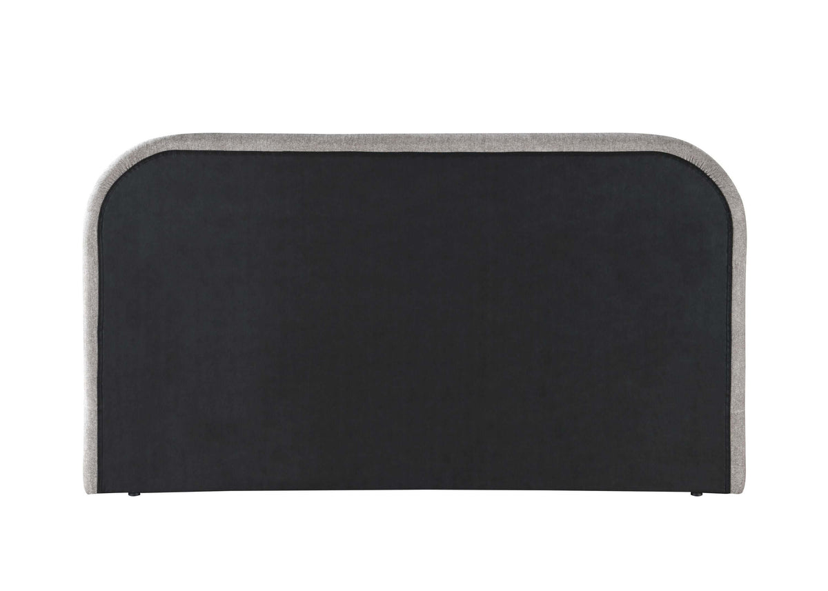 Orane Gray Fabric Queen Bed Platform w/Storage upholstered headboard in soft gray fabric.
