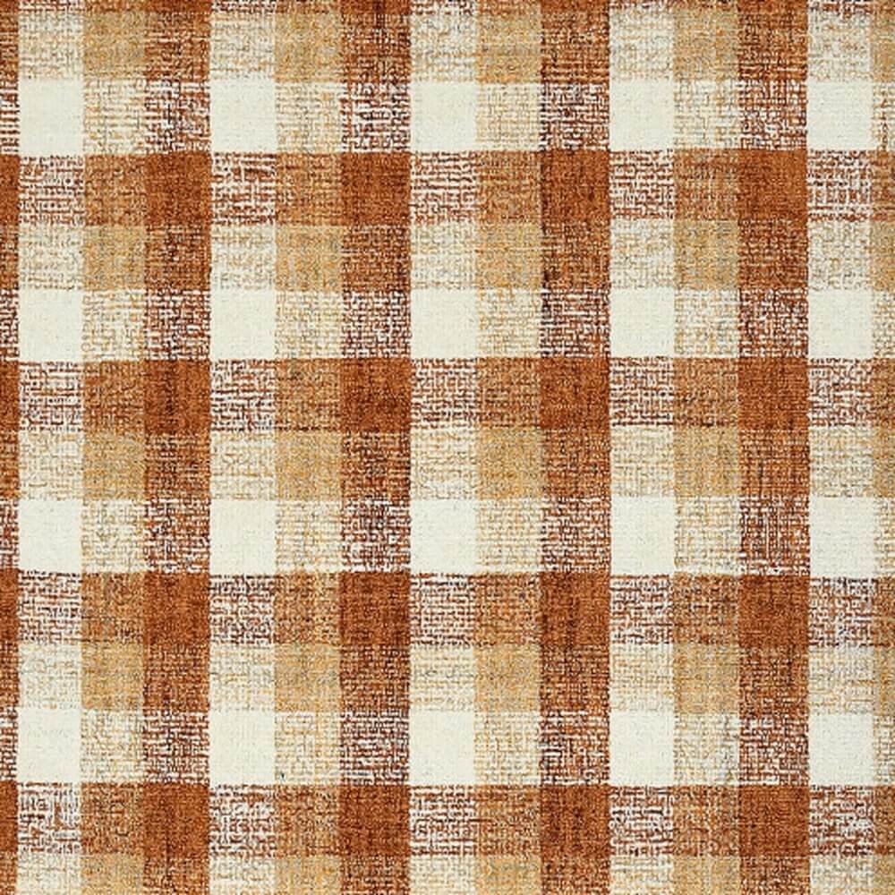 Orange Beige And Brick Red Wool Plaid Hand Tufted Area Rug | 9' x 13' classic plaid pattern in warm hues.