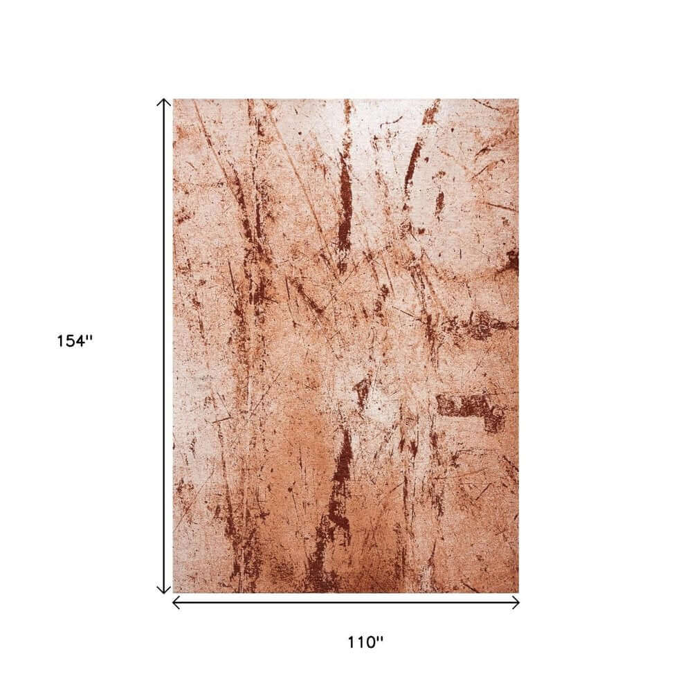 Orange Brown And White Abstract Washable Area Rug With UV Protection Area Rug | 9' x 13' displayed with dimensions 154' x 110'.