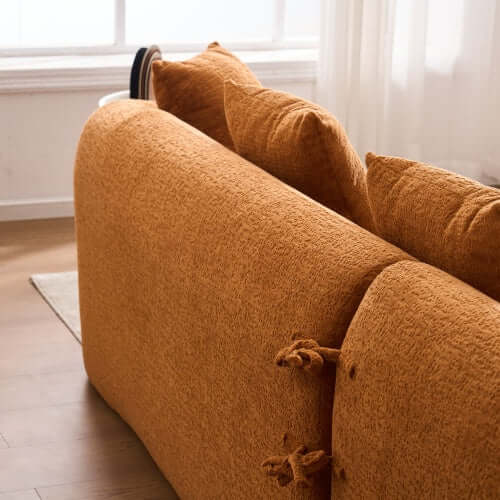 Boneless Modular Chenille Sectional Sofa – 99” Curved Chaise Compression Couch (White) in orange fabric with plush pillows.