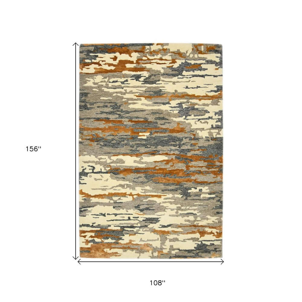 Orange Ivory And Green Wool Abstract Hand Tufted Area Rug | 9' x 13' featuring an abstract design and dimensions of 156" x 108".