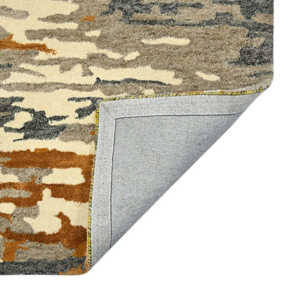 Orange Ivory And Green Wool Abstract Hand Tufted Area Rug | 9' x 13' corner showing detailed craftsmanship and finish.