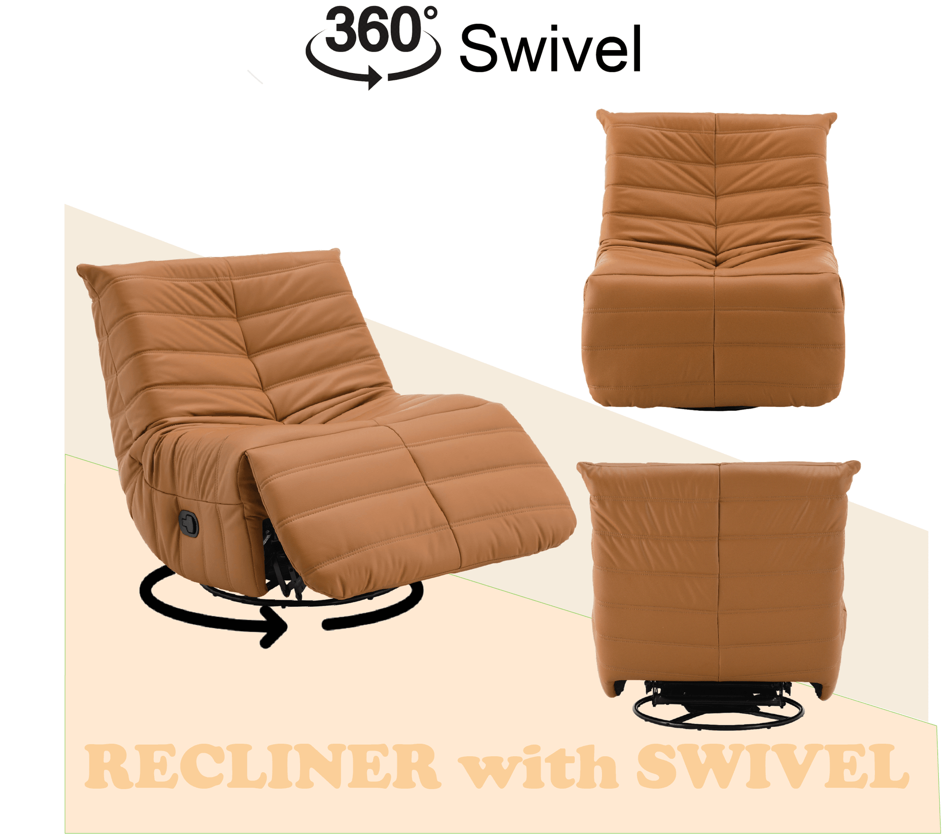 Orange PU Leather Swivel Glider Recliner – Modern Reclining Chair with 360° Swivel & Smooth Glide