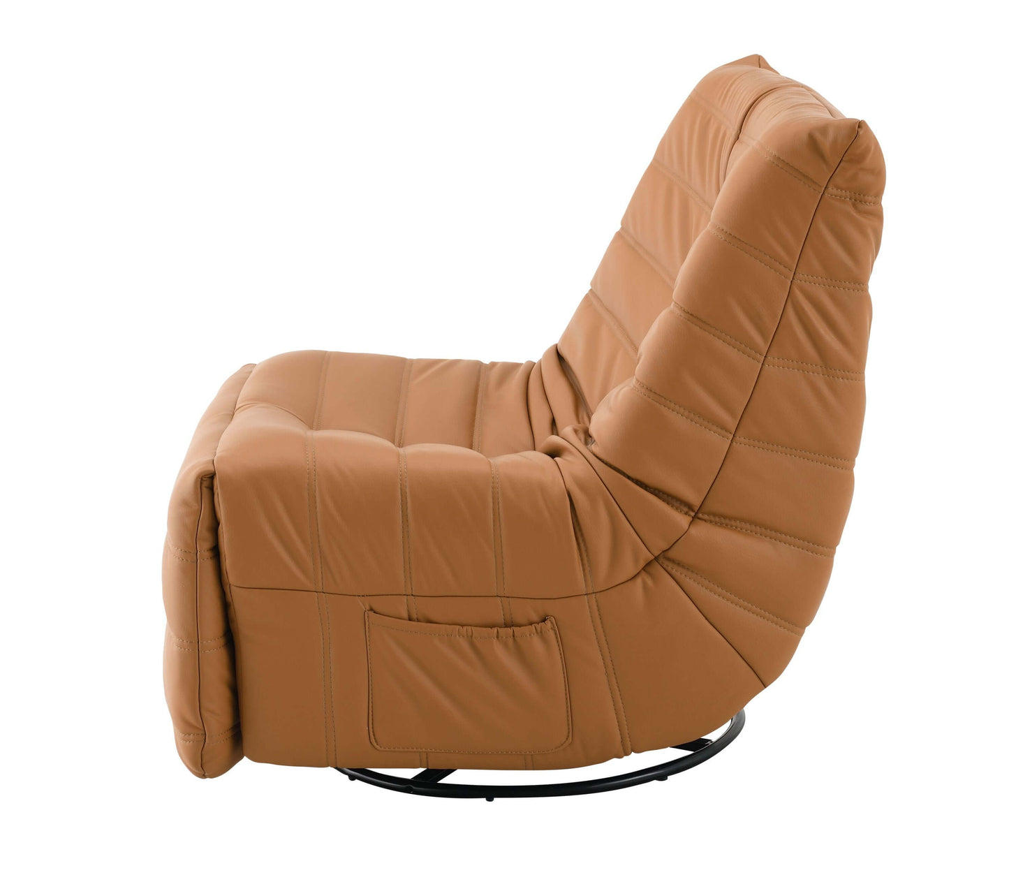 Orange PU Leather Swivel Glider Recliner – Modern Reclining Chair with 360° Swivel & Smooth Glide side view.