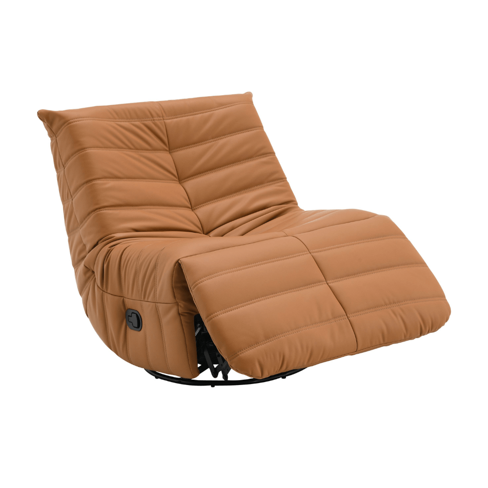 Orange PU Leather Swivel Glider Recliner – Modern Reclining Chair with 360° Swivel & Smooth Glide in a stylish living space.