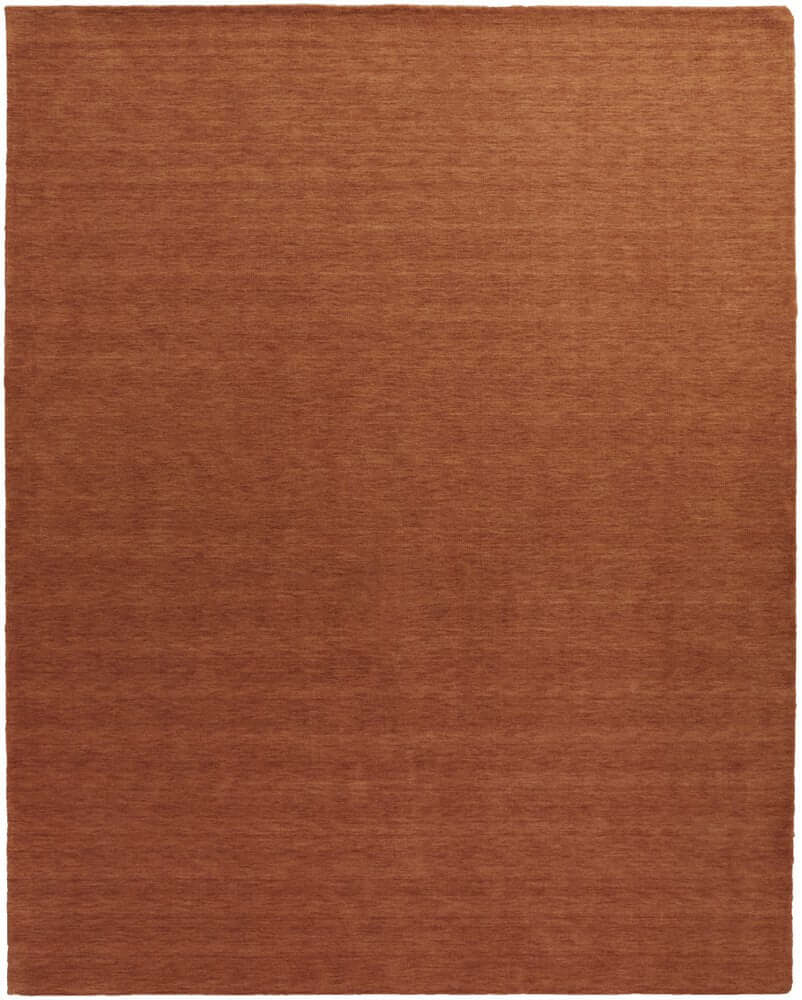 Orange Wool Hand Woven Area Rug | 9' x 13' showcasing a textured warm orange hue in a durable design.