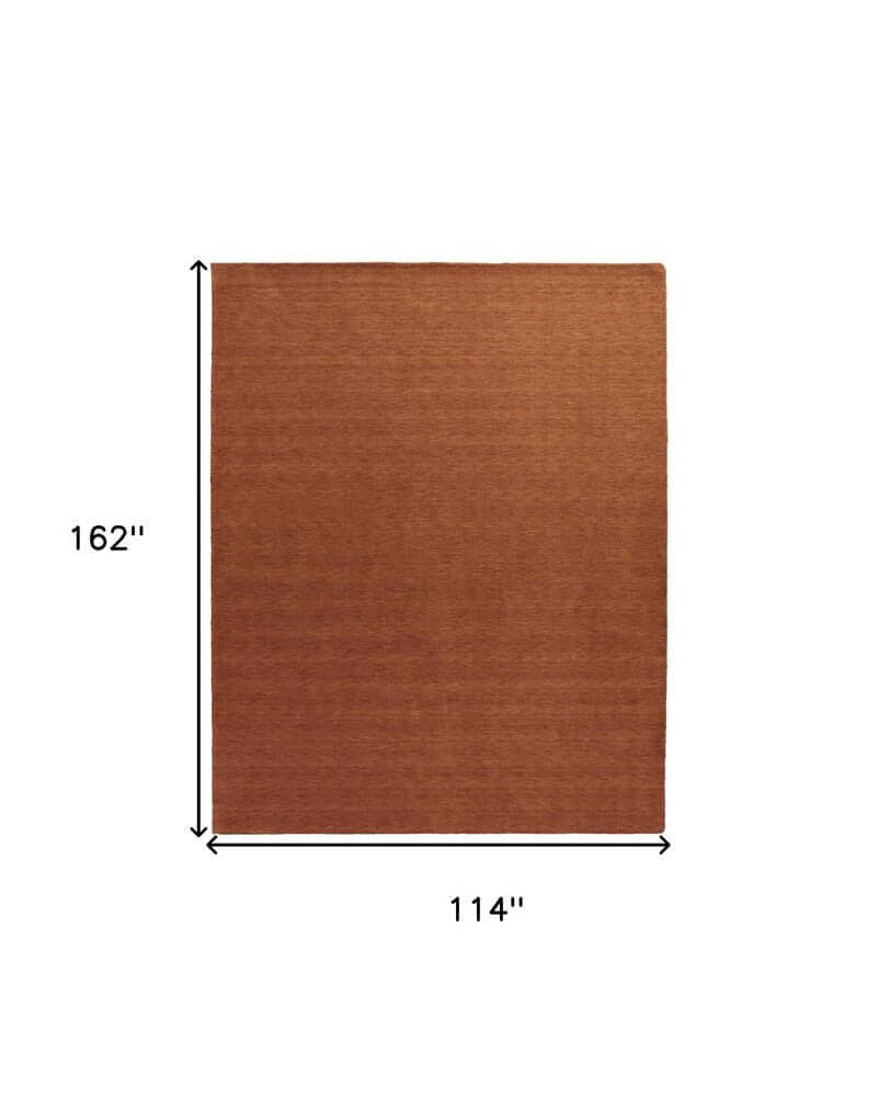 Orange Wool Hand Woven Area Rug | 9' x 13' shown with dimensions 162" x 114".