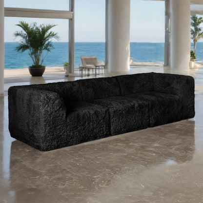 Osgood Faux Fur Modular Sofa – Black Corner Wedge & Armless Chair Set – view 3