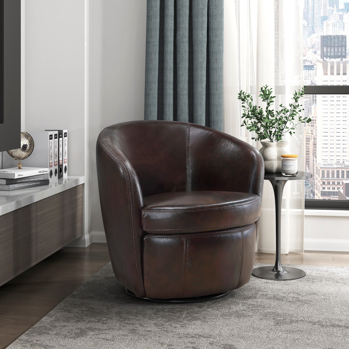 Osgood Top-Grain Leather Swivel Chair – 32" Bronze Barrel Chair – view 2