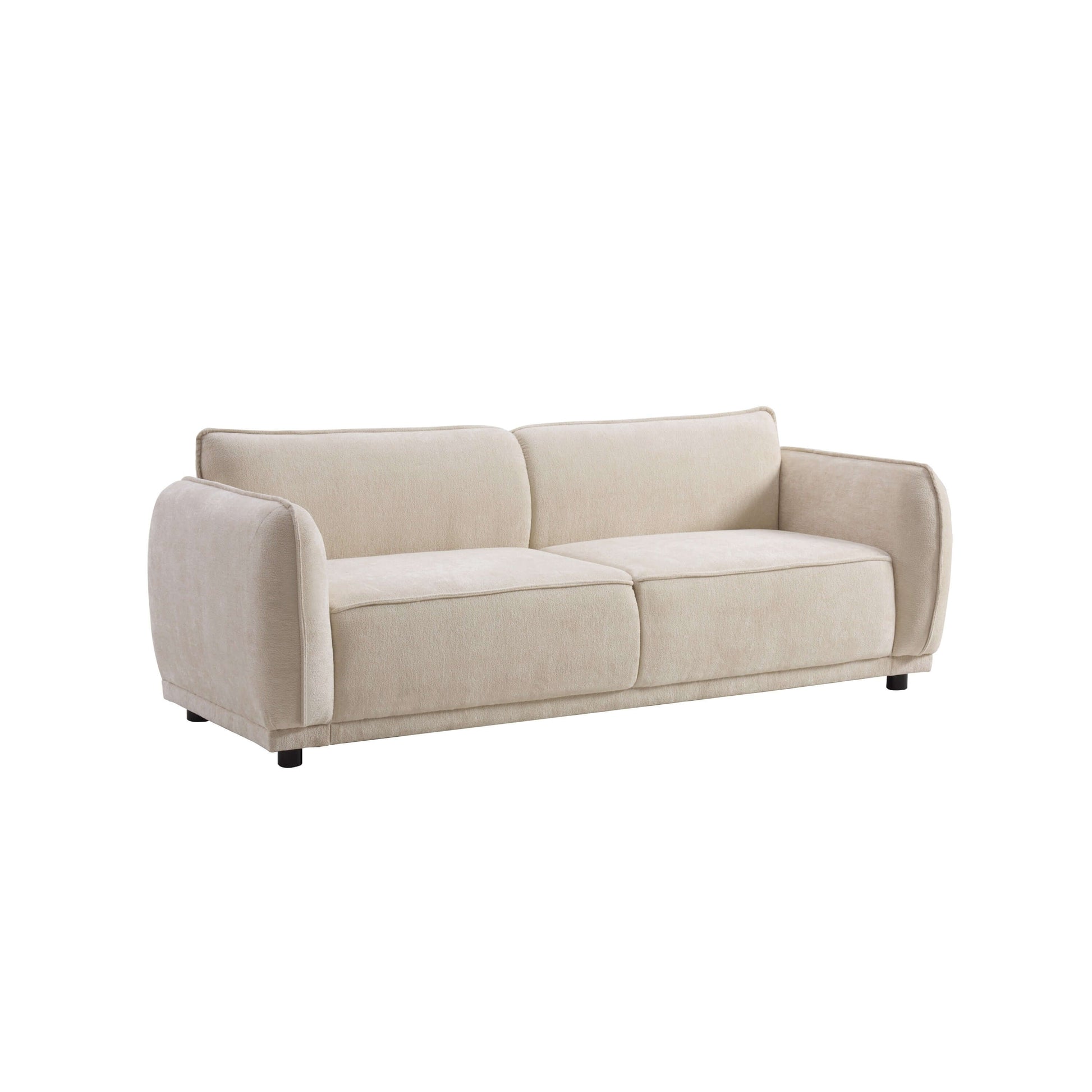 Oslo Boucle Sofa – 84” Round Arm Modern 3-Seater Couch (Beige Upholstered) in soft boucle fabric.
