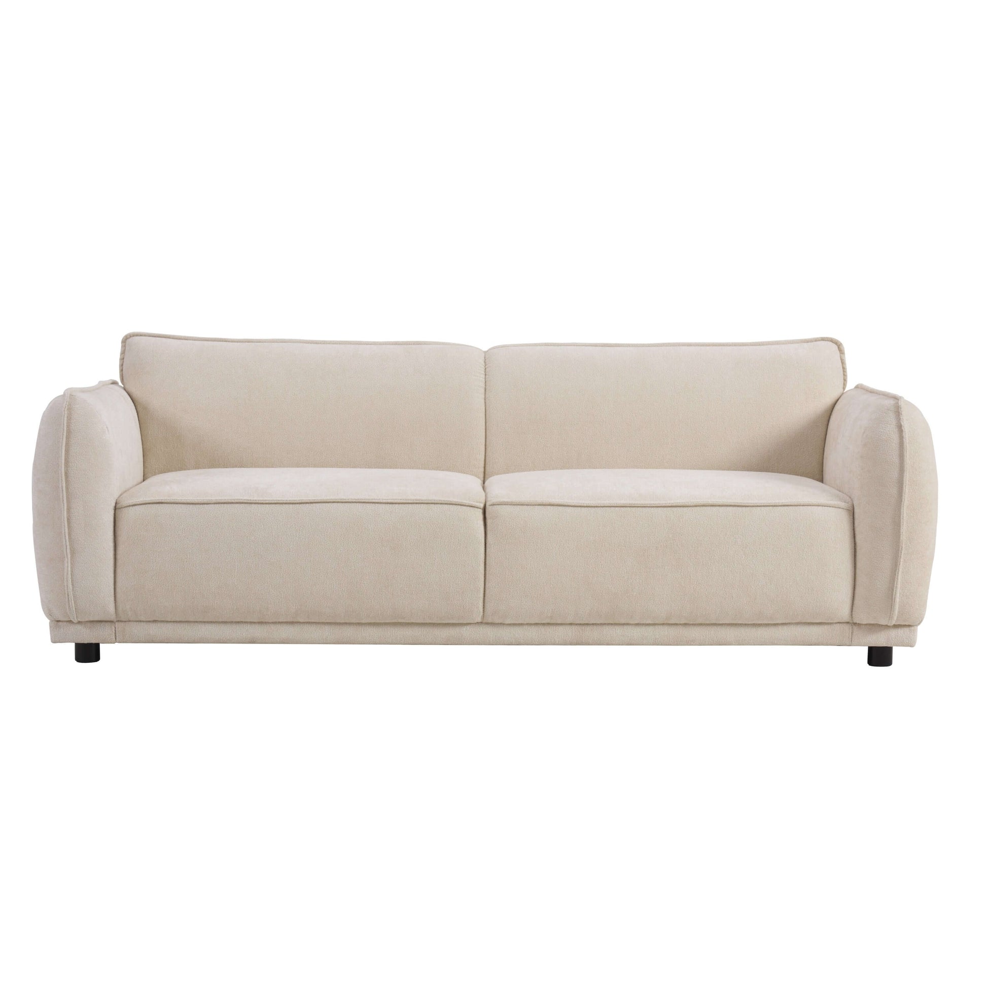 Oslo Boucle Sofa – 84” Round Arm Modern 3-Seater Couch (Beige Upholstered) front view with soft boucle upholstery.