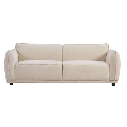 Oslo Boucle Sofa – 84” Round Arm Modern 3-Seater Couch (Beige Upholstered) front view with soft boucle upholstery.