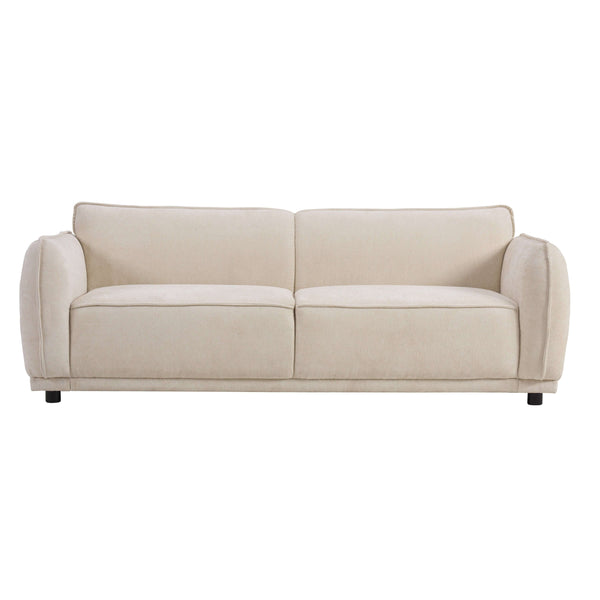 Oslo Boucle Sofa – 84” Round Arm Modern 3-Seater Couch (Beige Upholstered) front view with soft boucle upholstery.