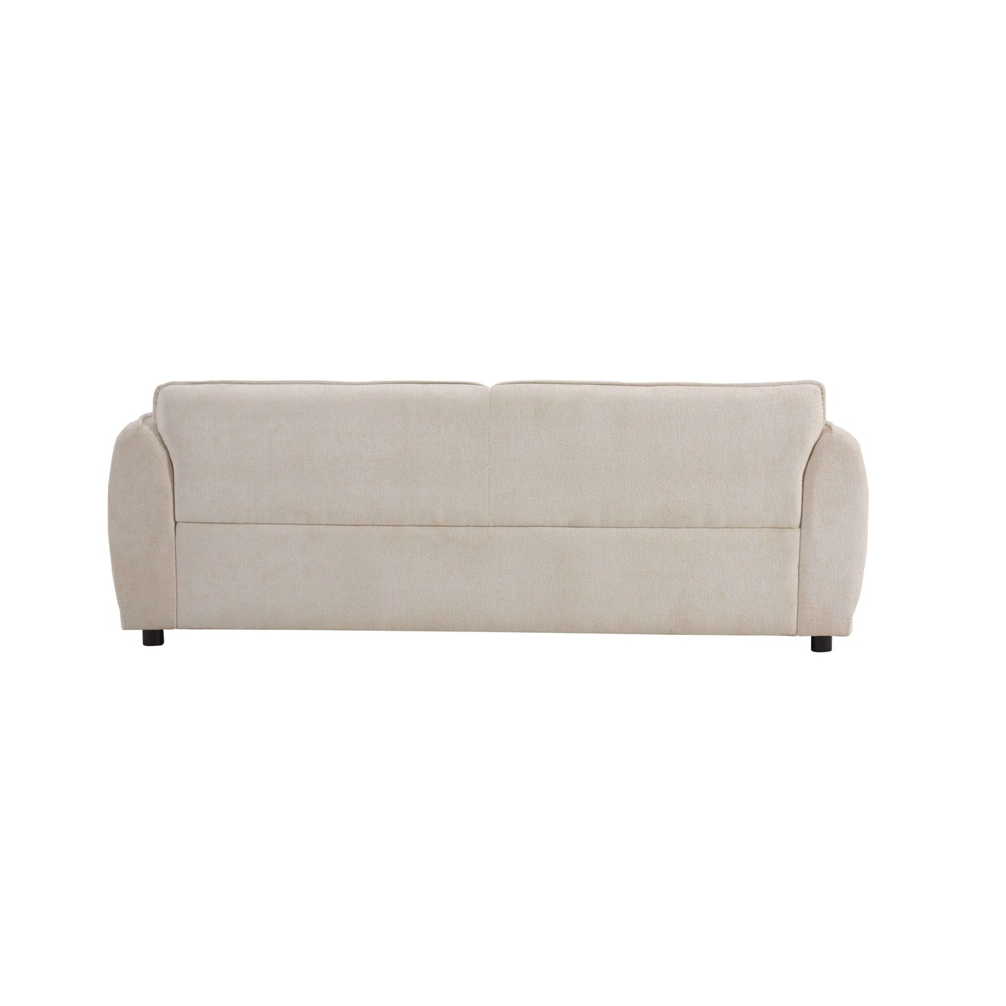 Oslo Boucle Sofa – 84” Round Arm Modern 3-Seater Couch (Beige Upholstered) back view with soft beige boucle fabric.