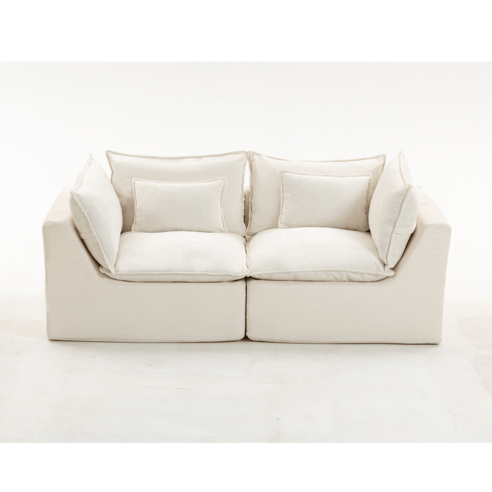 Oversized Cloud Couch Modular Loveseat 74.8" | Deep Seat Velvet 2-Seater Sofa in light fabric with cushions.