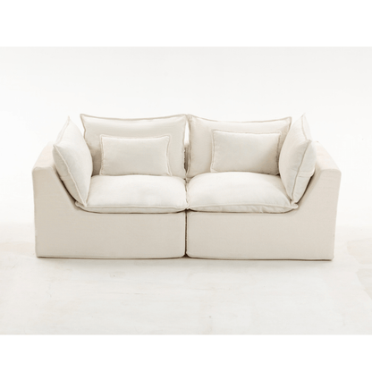Oversized Cloud Couch Modular Loveseat 74.8" | Deep Seat Velvet 2-Seater Sofa in light fabric with cushions.