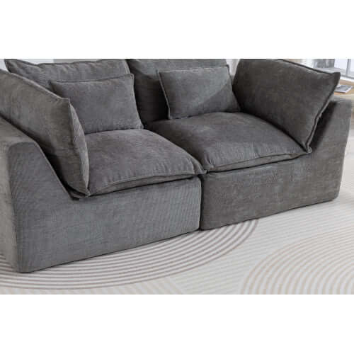 Oversized Cloud Couch Modular Loveseat 74.8" | Deep Seat Velvet 2-Seater Sofa in plush grey fabric.