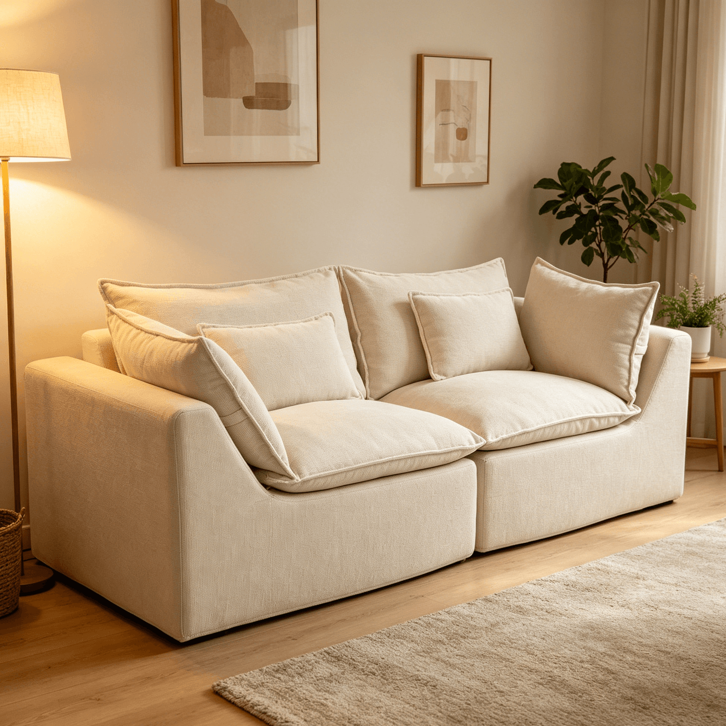 Oversized Cloud Couch Modular Loveseat 74.8" | Deep Seat Velvet 2-Seater Sofa in a cozy living room setup.