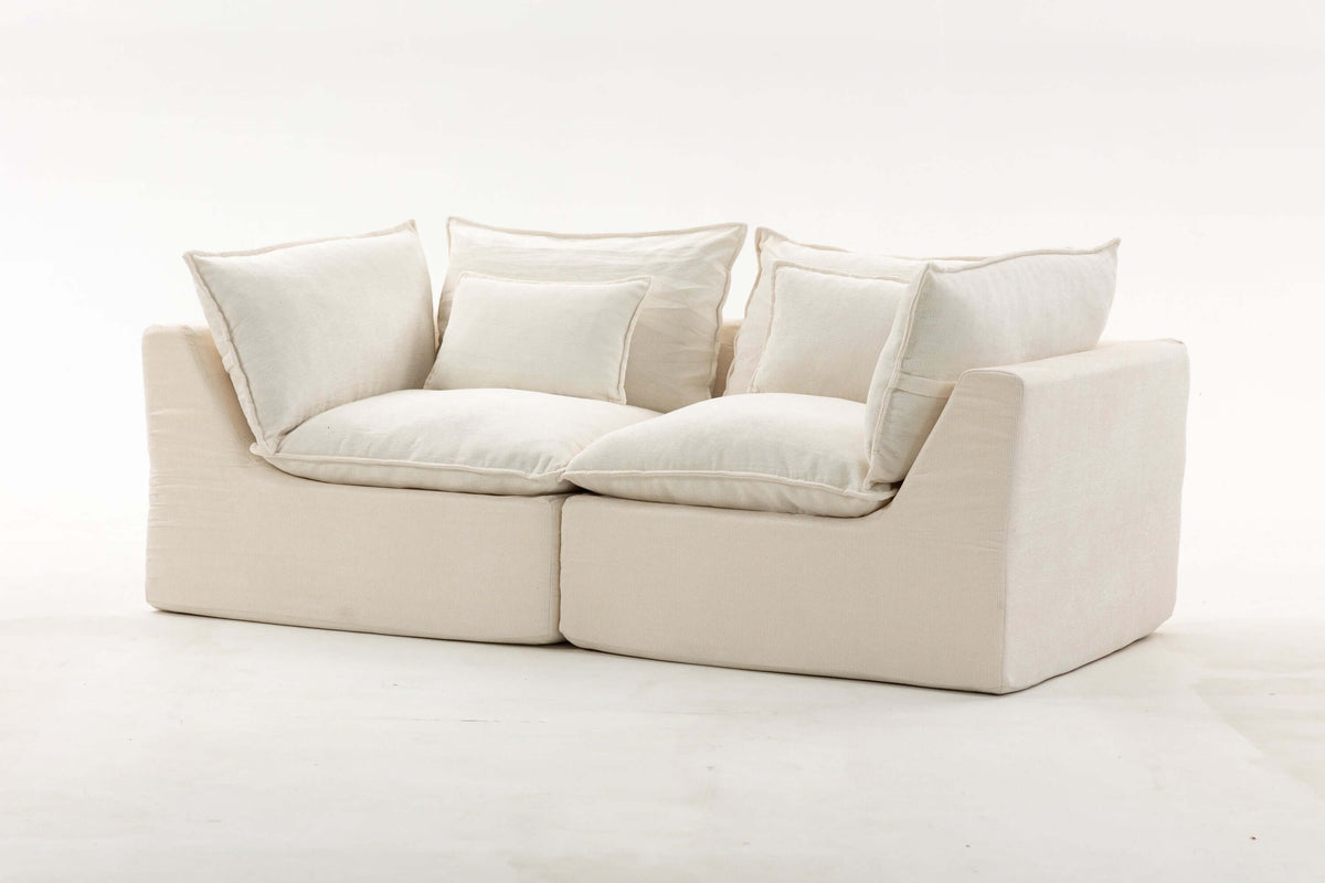 Oversized Cloud Couch Modular Loveseat 74.8"  | Deep Seat Velvet 2-Seater Sofa in cream fabric with plush cushions.