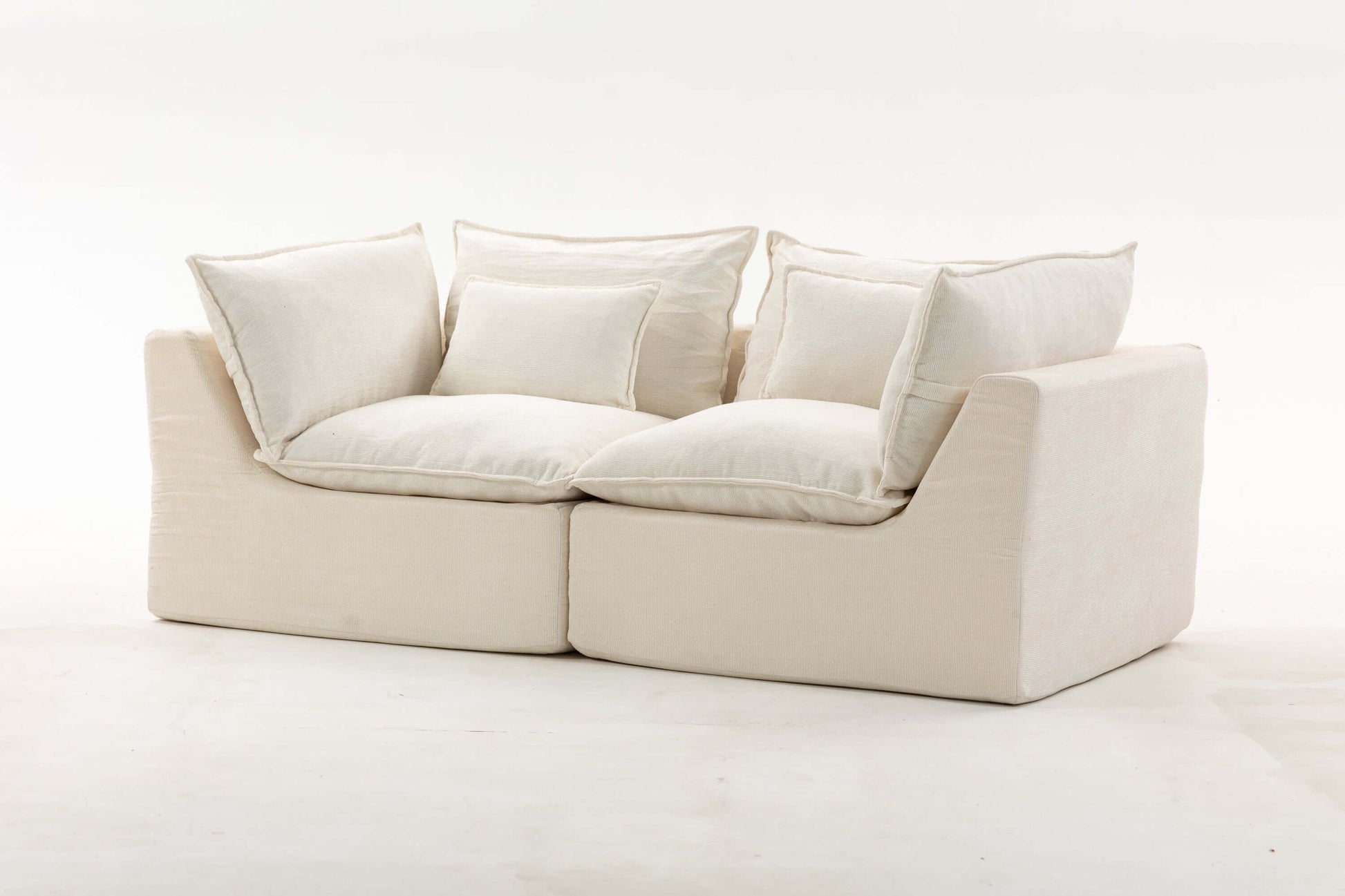 Oversized Cloud Couch Modular Loveseat 74.8"  | Deep Seat Velvet 2-Seater Sofa in cream fabric with plush cushions.