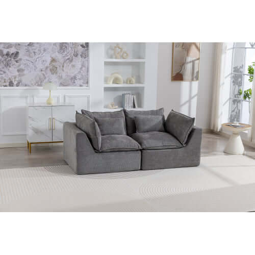 Oversized Cloud Couch Modular Loveseat 74.8" | Deep Seat Velvet 2-Seater Sofa in gray with plush cushions.