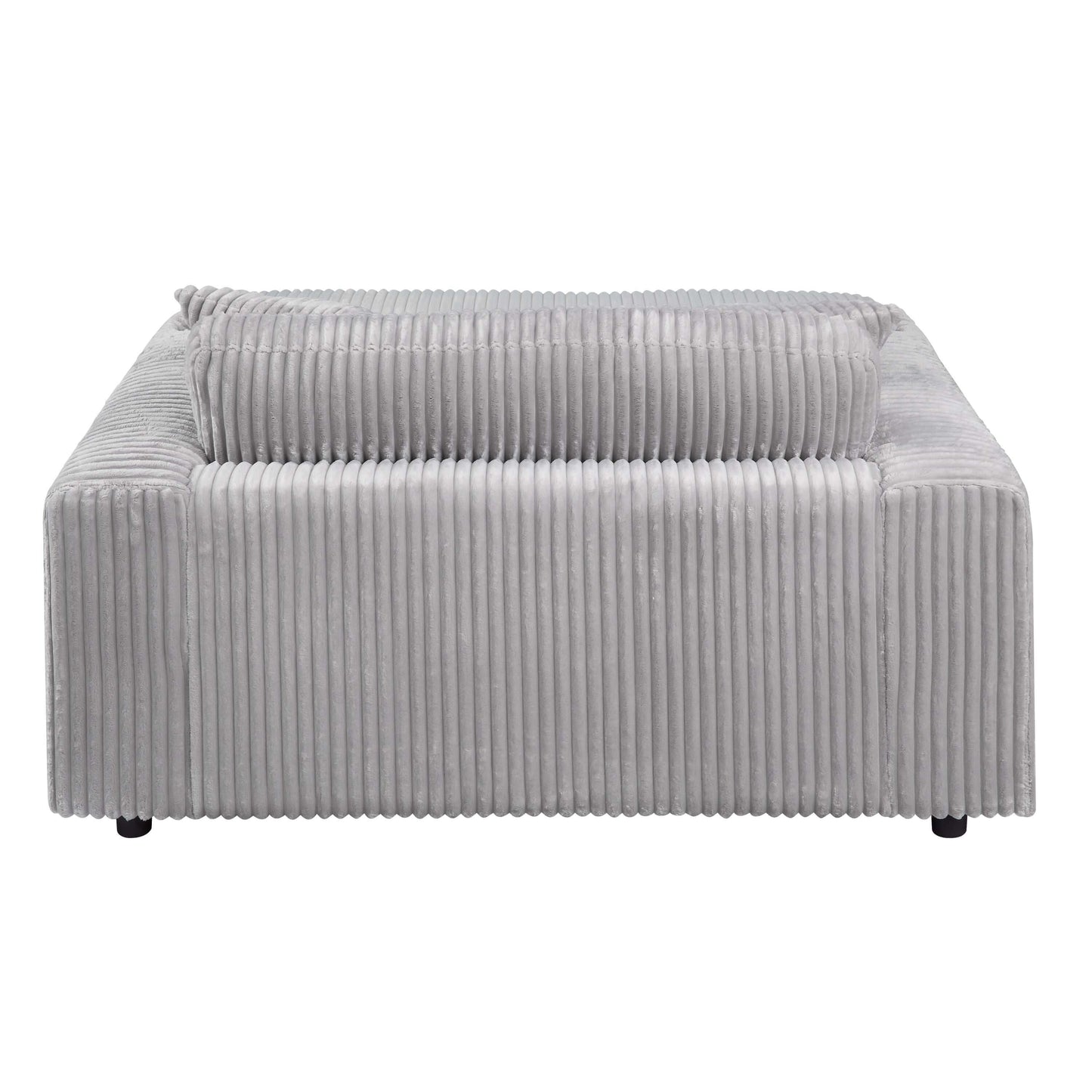 Oversized Gray Lounge Chair with corduroy texture, featuring comfortable deep seat and soft armrests.