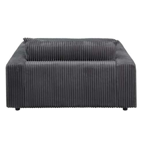 Oversized Gray Lounge Chair Corduroy with Cup Holder & 2 Pillows - Front view of modern accent chair.