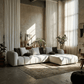 White Sectional Sofa w/ 8 Pillows – Oversized Modern Chaise Couch (145”) in a stylish living room setting