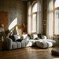 White Sectional Sofa w/ 8 Pillows – Oversized Modern Chaise Couch (145”) in a cozy living room setting.
