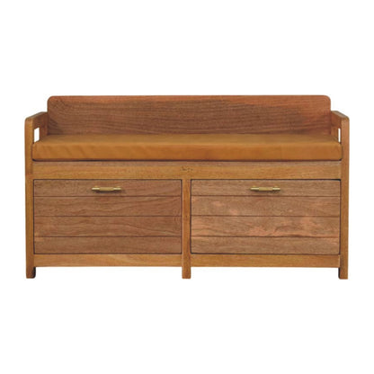 Oxford Mango Wood 2-Drawer Storage Bench – 39.5" Leather-Top Entryway Bench