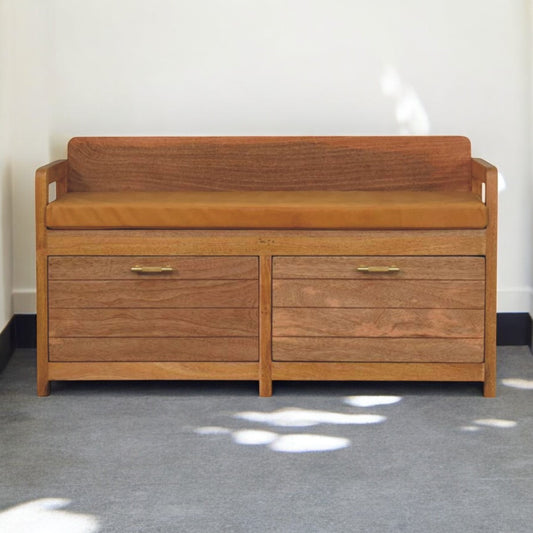 Oxford Mango Wood 2-Drawer Storage Bench – 39.5" Leather-Top Entryway Bench – view 2