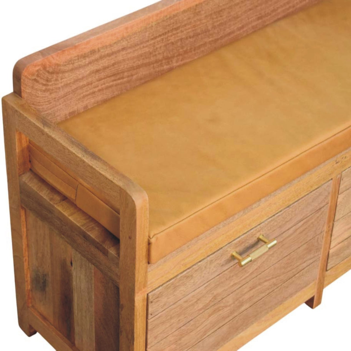 Oxford Mango Wood 2-Drawer Storage Bench – 39.5" Leather-Top Entryway Bench – view 5