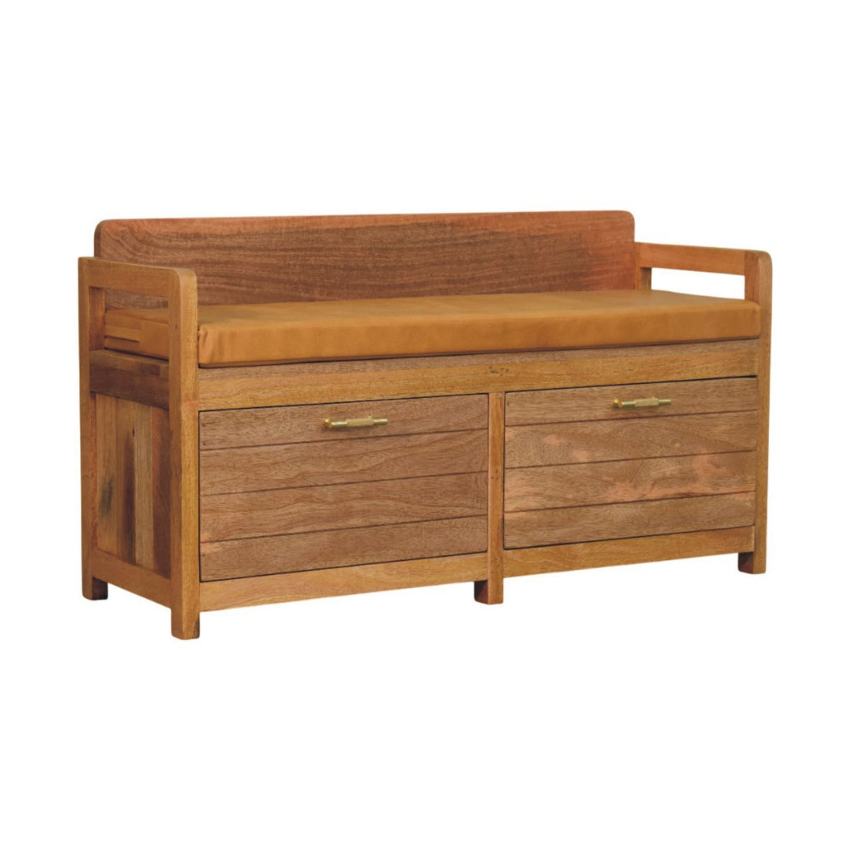 Oxford Mango Wood 2-Drawer Storage Bench – 39.5" Leather-Top Entryway Bench – view 6