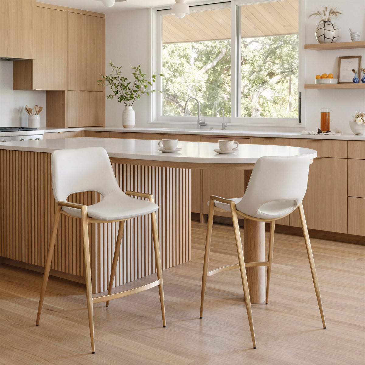 Desi Counter Stool (Set of 2) in White & Gold