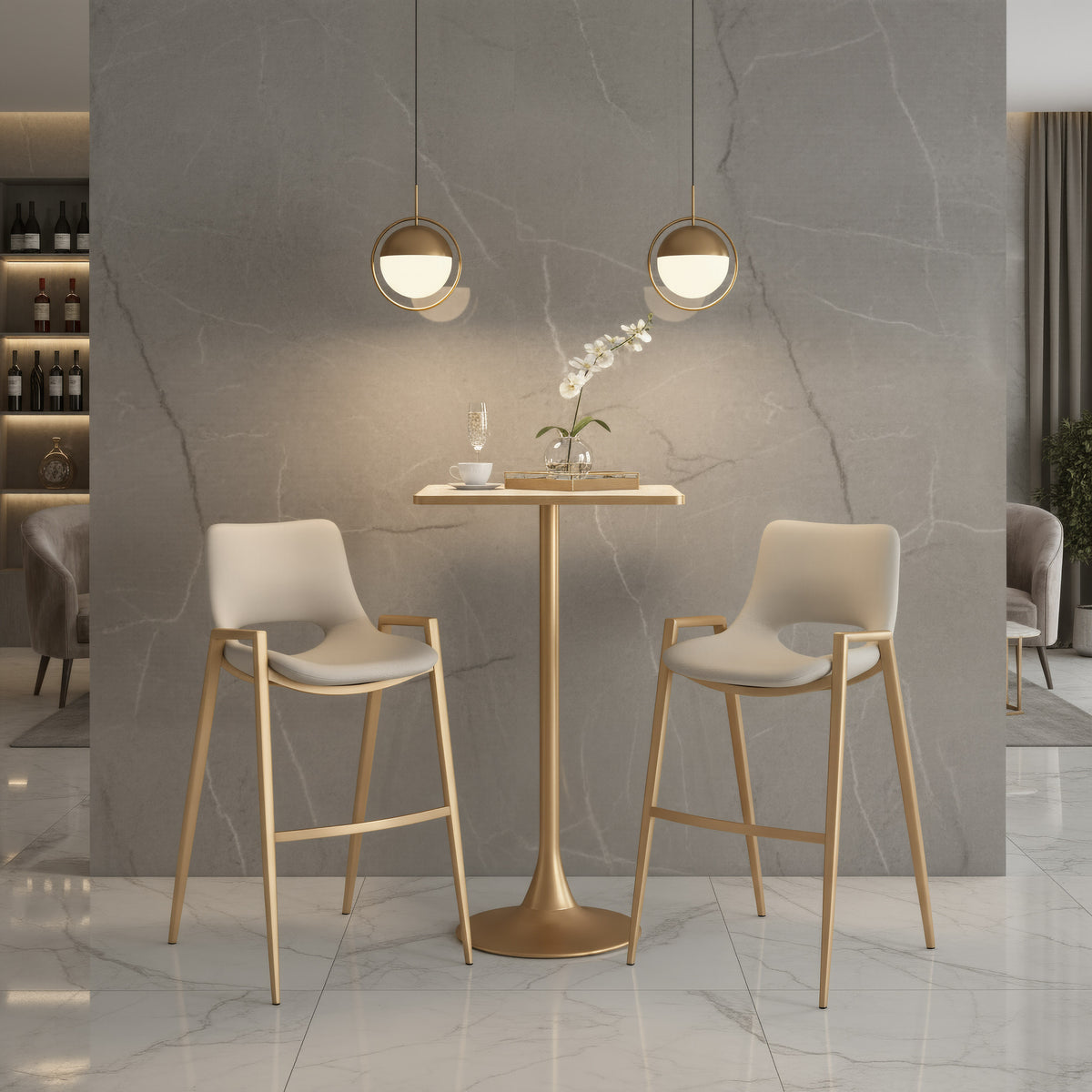 Desi Barstool (Set of 2) in Beige & Gold