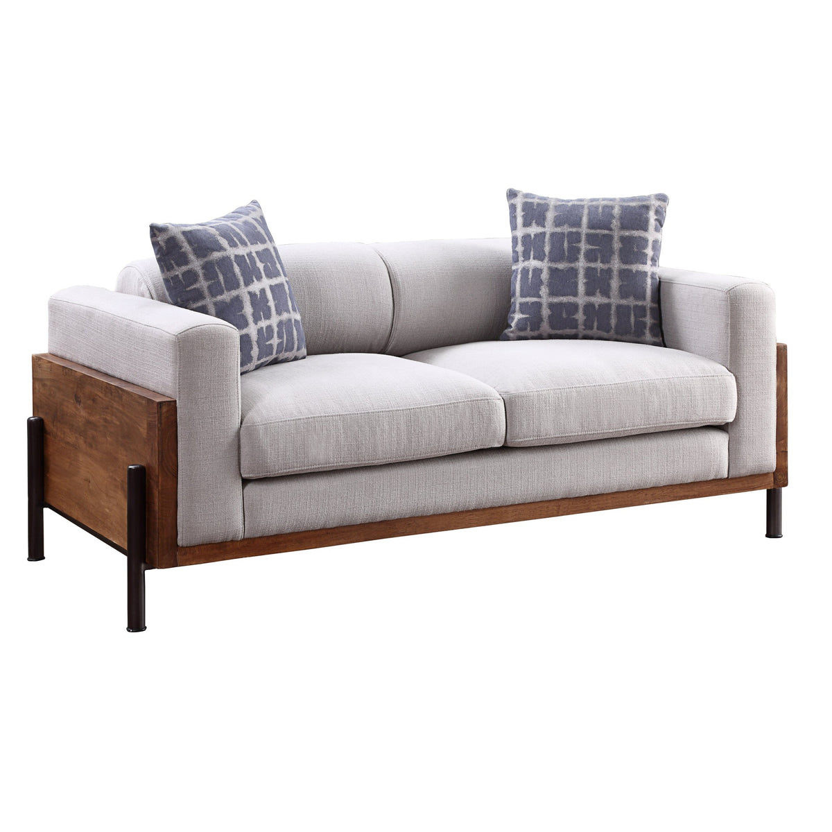 Pelton Fabric & Walnut Finish Loveseat w/ 2 Toss Pillows – 71" Loveseat