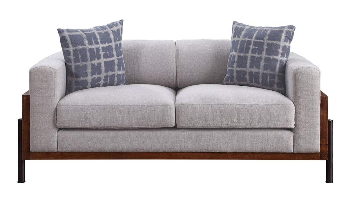 Pelton Fabric & Walnut Finish Loveseat w/ 2 Toss Pillows – 71" Loveseat – view 5