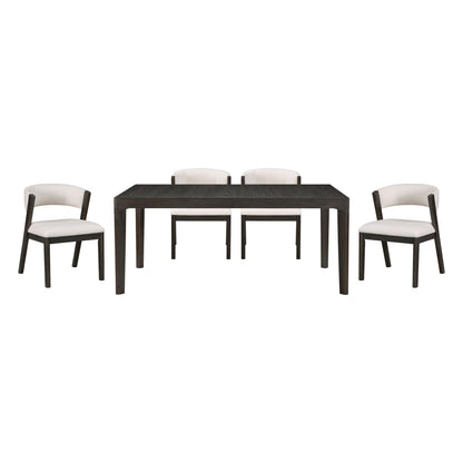 Perrine Black Wood Dining Set – 5-Piece Extendable Table & 4 Curved-Back Side Chairs