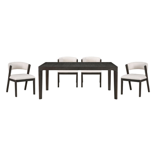 Perrine Black Wood Dining Set – 5-Piece Extendable Table & 4 Curved-Back Side Chairs