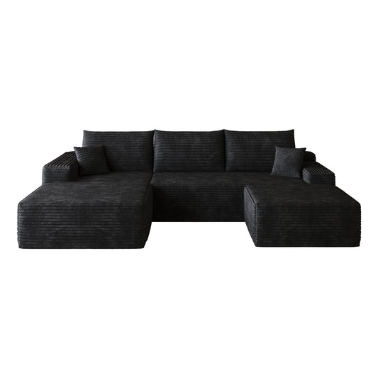 Perrine Corduroy Cloud Sectional Sofa – 107" U-Shape Sofa with Ottoman