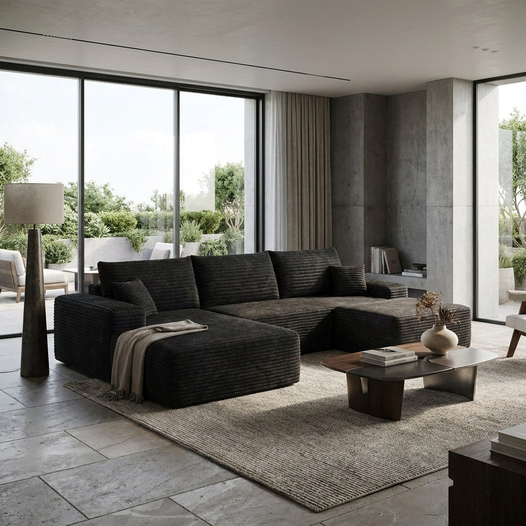 Perrine Corduroy Cloud Sectional Sofa – 107" U-Shape Sofa with Ottoman – view 2