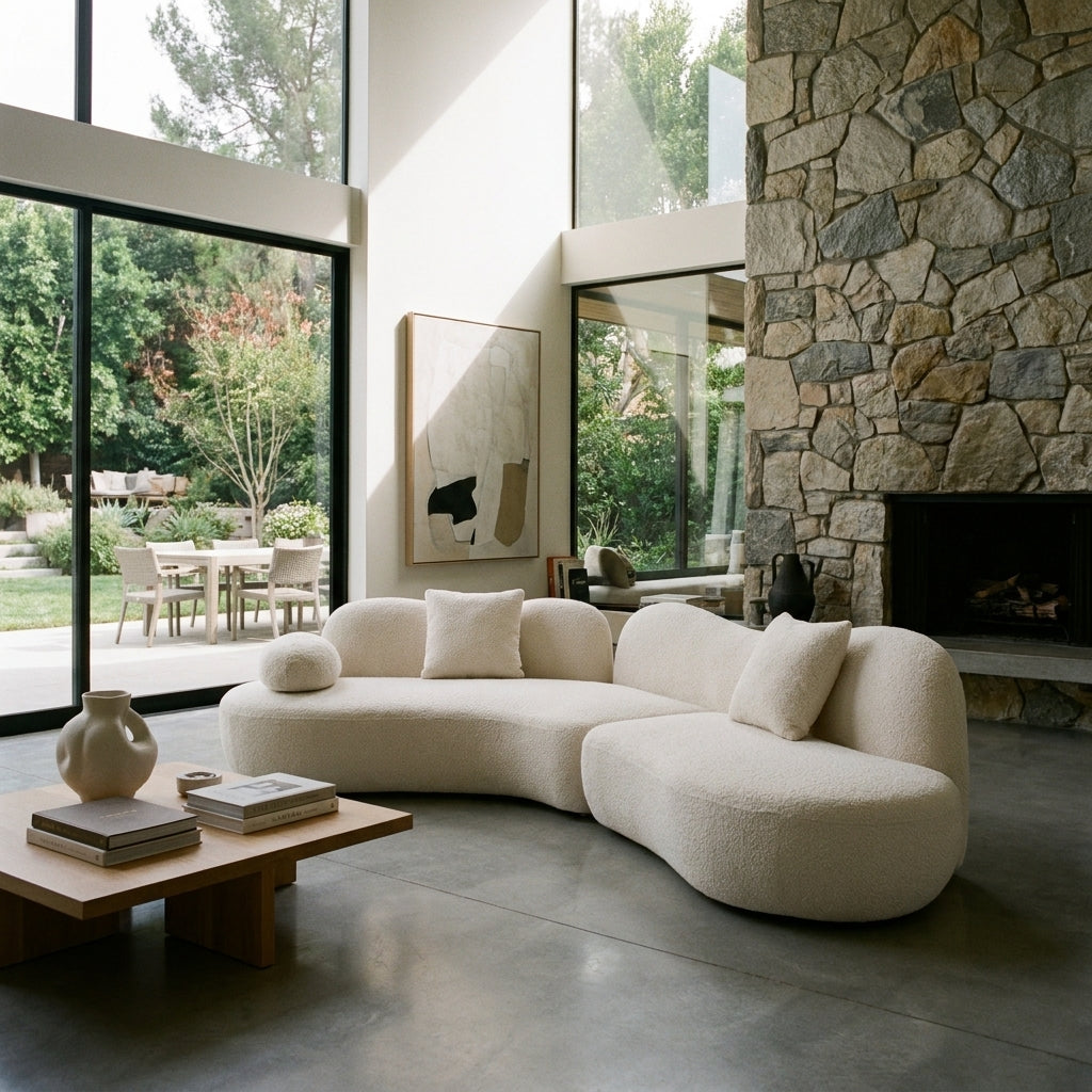 Perrine White Boucle Curved Modular Sofa – 128" Crescent 5-Seat Modular Sofa – view 2
