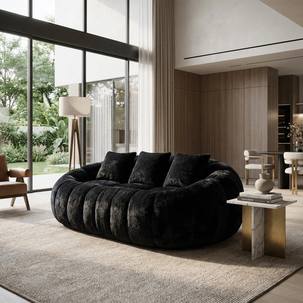 Petra Faux Fur Cloud Loveseat – 74.8" Oversized Floral-Shaped Sofa – view 2