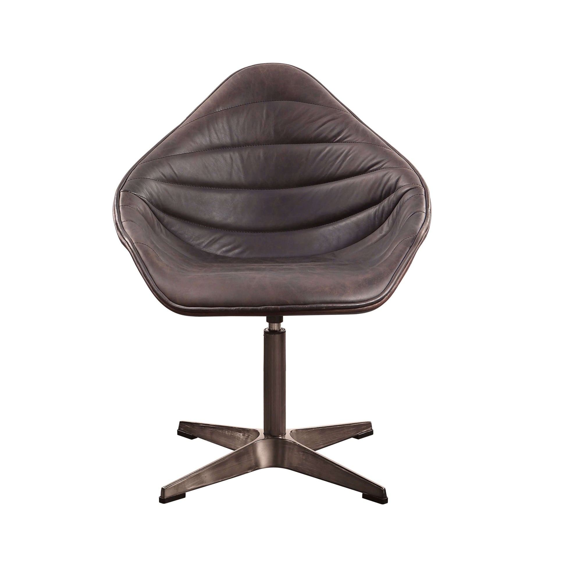 Pipino Top-Grain Ebony Leather Swivel Chair – Modern Accent Chair in elegant design with smooth swivel base.