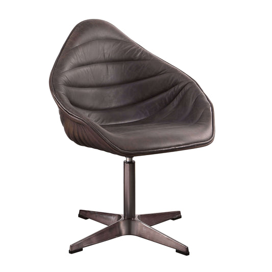 Pipino Top-Grain Ebony Leather Swivel Chair – Modern Accent Chair in elegant design with 360° swivel base.